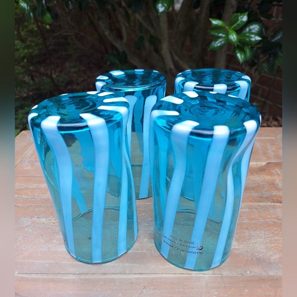 Murano Glass Cups Tumblers Drinking Glasses TEAL Gift Set 4 Made in Italy - Picture 9 of 13